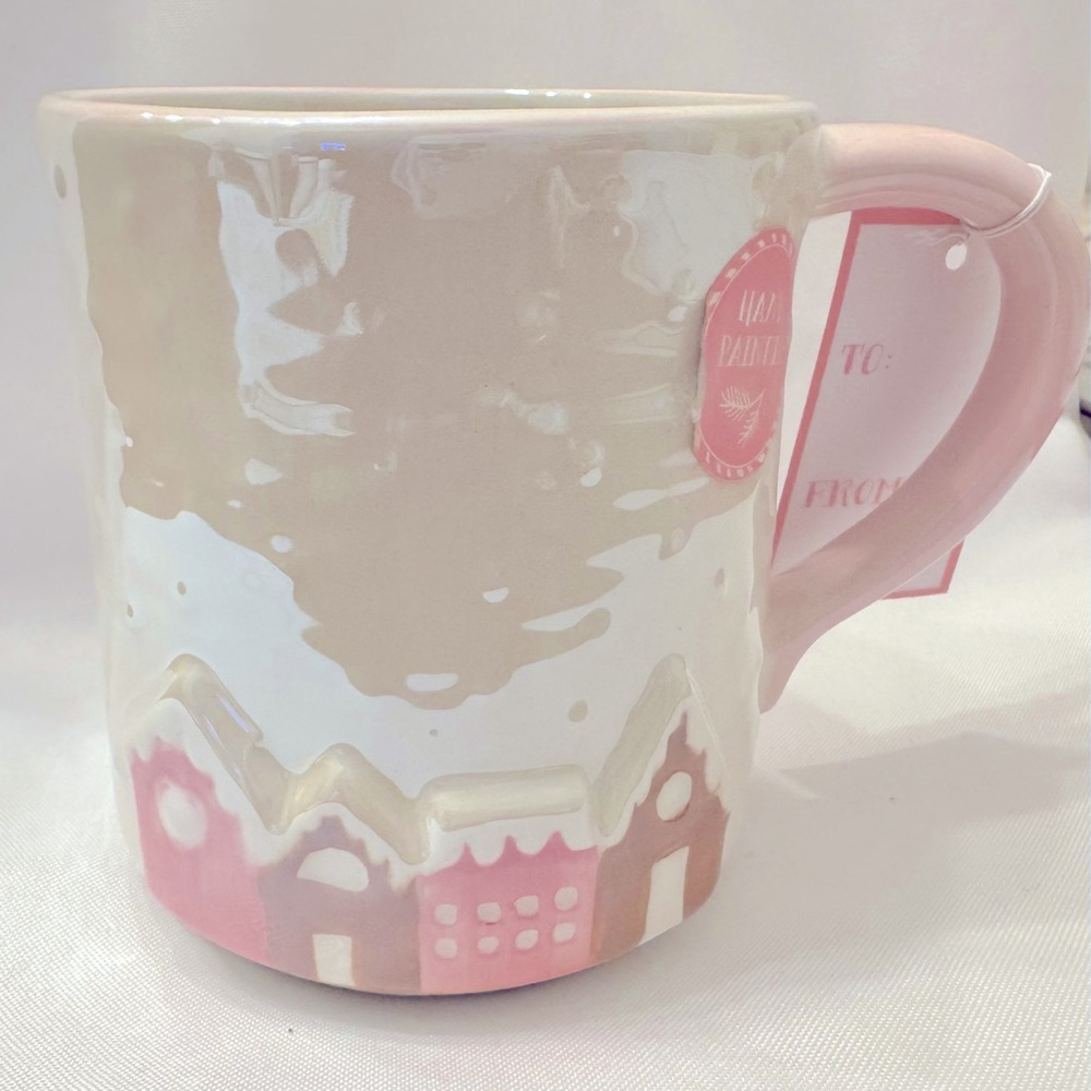 Pink Ceramic Mug with Village Design